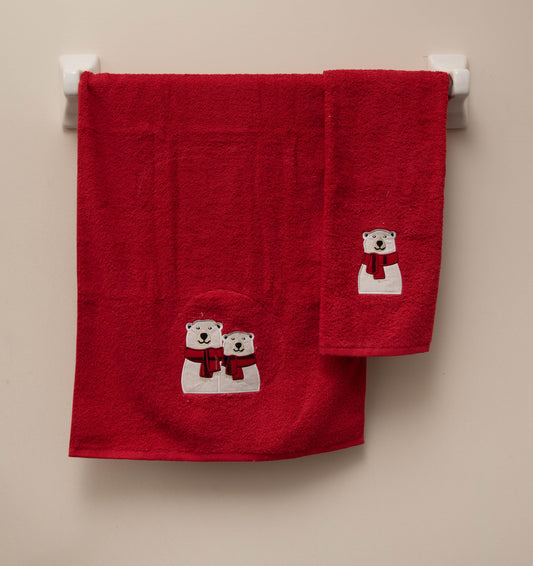 Bear Christmas Towel sets, Red hand towels, small decorative towel, Holiday gift, Red Bear 