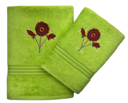 Lotus Flower Embroidered Bath Towel Set - Luxury Bath Towels